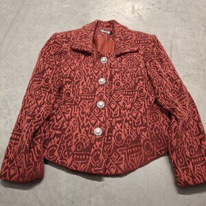 Vintage Yuehlik Tribal Patterned Red Textured Womens Blazer Ornate Buttons